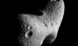 This image, taken by NASA's Near Earth Asteroid Rendezvous mission in 2000, shows a close-up view of Eros, an asteroid with an orbit that takes it somewhat close to Earth. A new paper argues that the major cause of fragmentation for small asteroids, around one hundred meters in size, is not collisions with other asteroids but rapid rotation induced by radiation.
NASA/JHUAPL